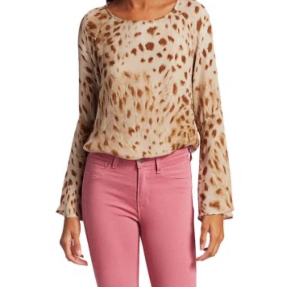 L’AGENCE Dylan Bell-Sleeve Silk Top Cheetah Print (Small)